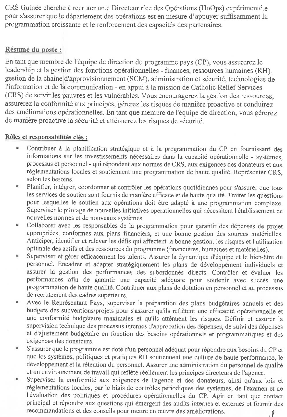 Appel à candidature pour le recrutement d’un(e) Directeur (trice) des Opérations pour CRS Guinée page 2 