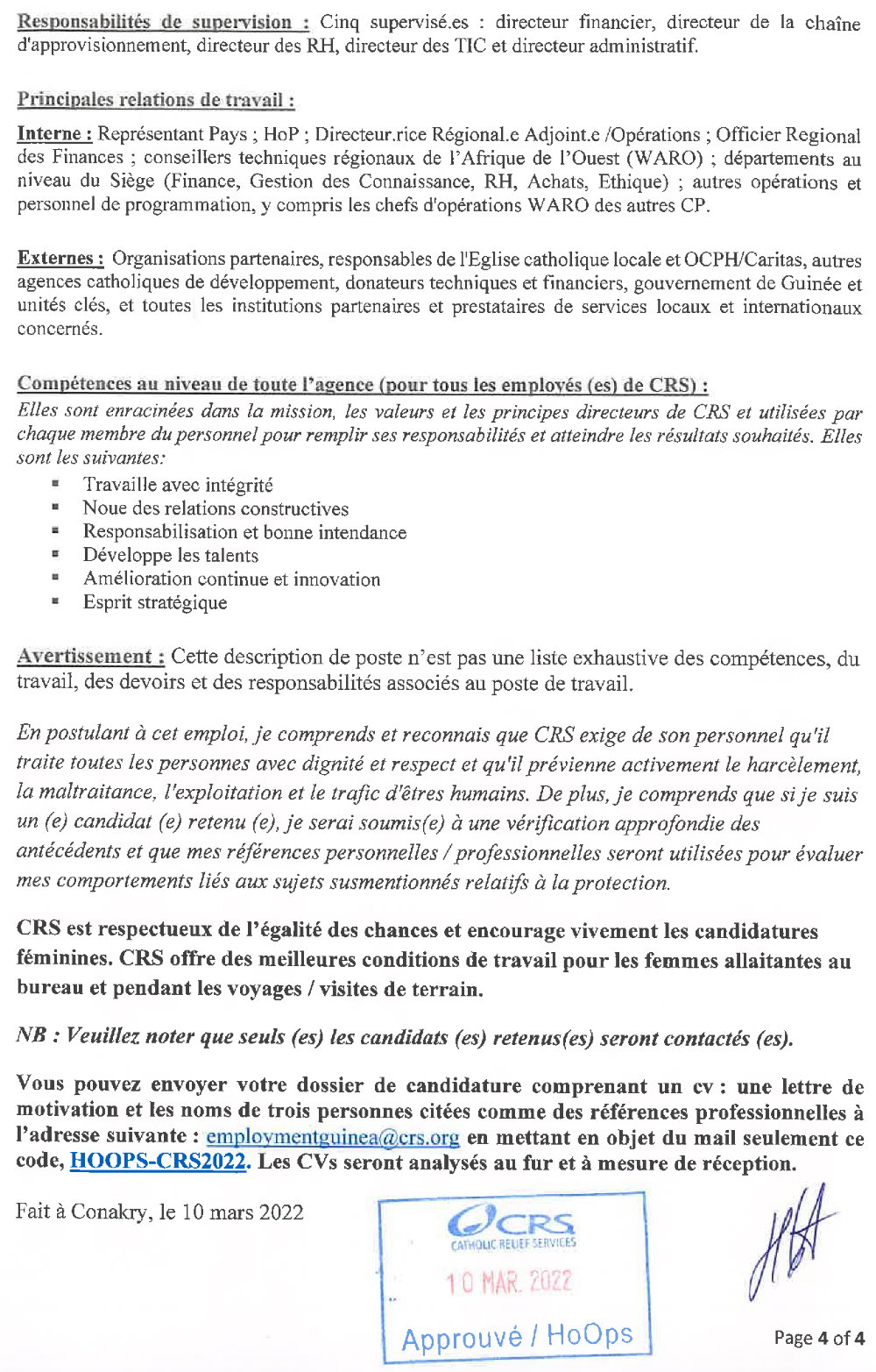 Appel à candidature pour le recrutement d’un(e) Directeur (trice) des Opérations pour CRS Guinée page 4 