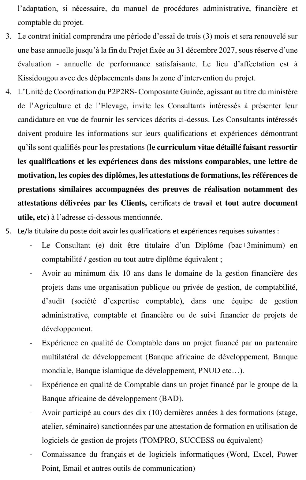 AVIS À MANIFESTATION D’INTÉRÊT pour le Recrutement d’un comptable du projet P2R2S Guinée | page 2