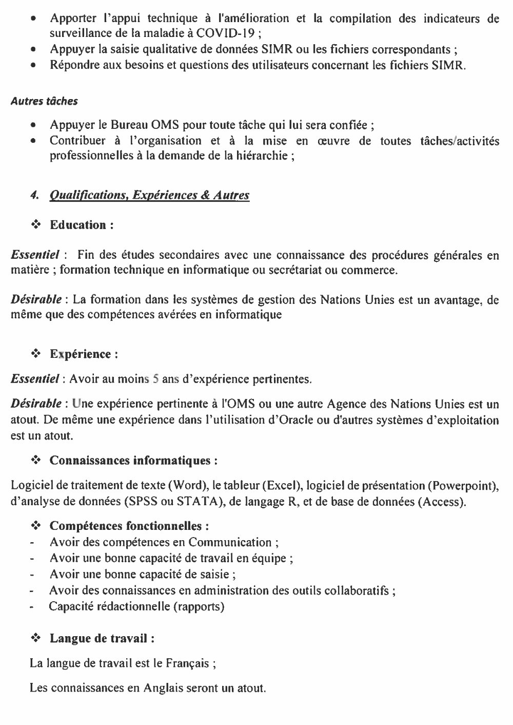 AVIS DE RECRUTEMENT DE TROIS (3) OPERATEURS DE SAISIE DES DONNEES DE SIMR DE LA BASE DE DONNEES SAP  PAGE 1