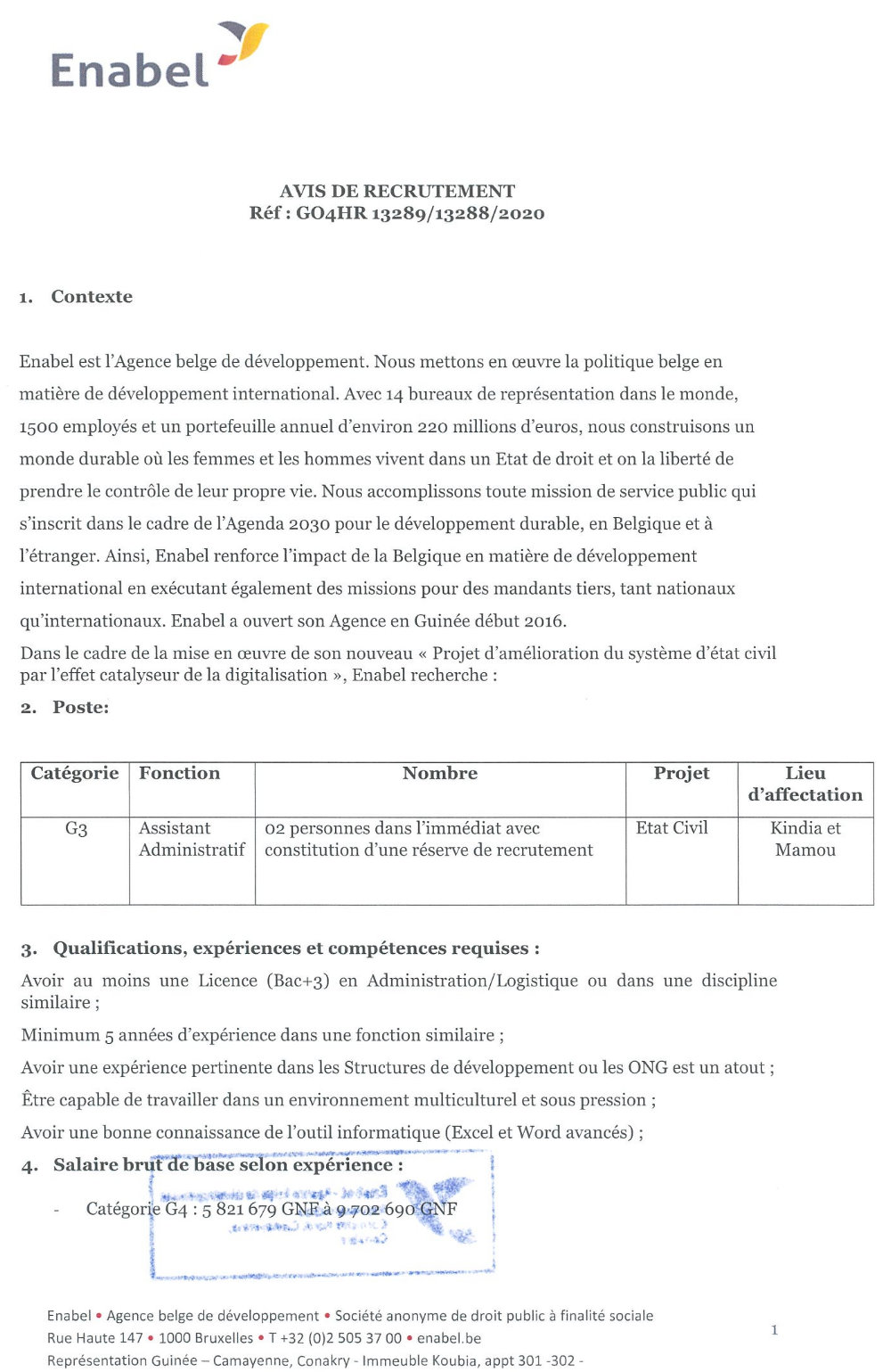 Avis de recrutement d'un assistant administratif p1