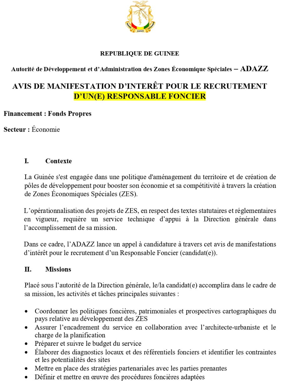 Avis De Manifestation D’intérêt Pour Le Recrutement D’un(E) Responsable Foncier | Page 1