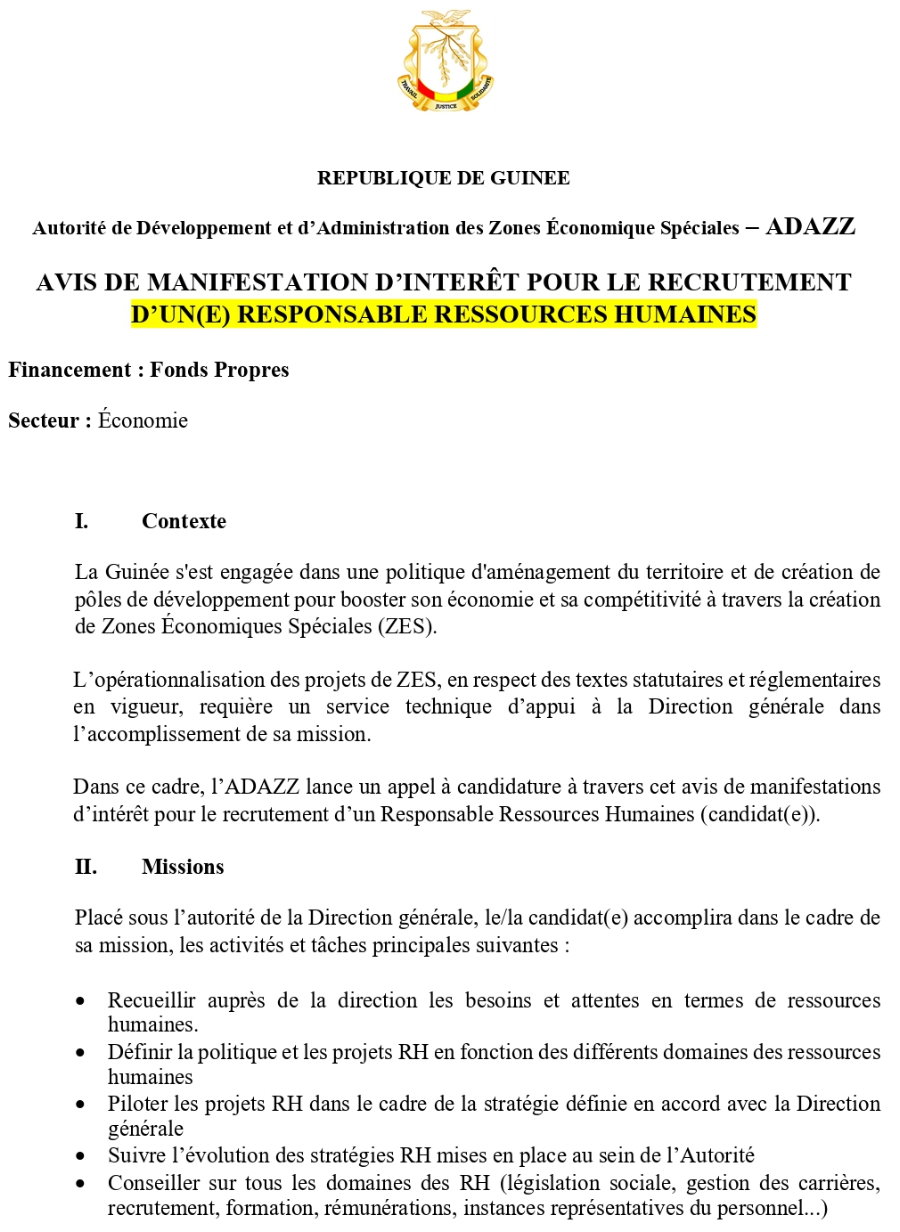 Avis De Manifestation D’intérêt Pour Le Recrutement D’un(E) Responsable Ressources Humaines | Page 1