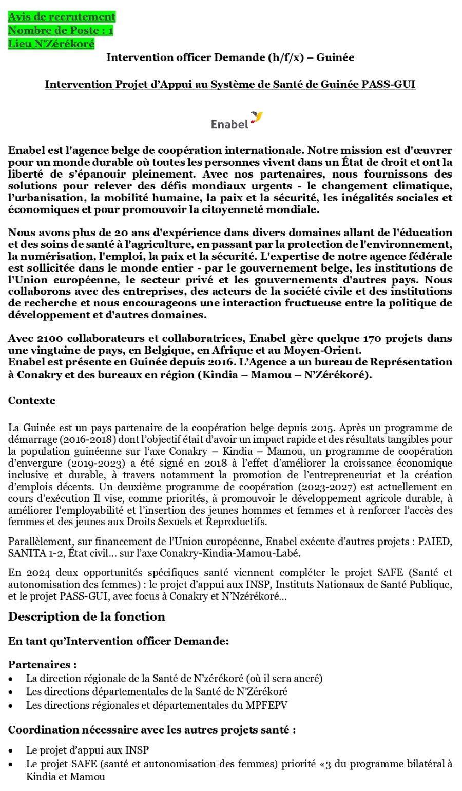 Avis de recrutement d'un intervention projet d’appui au système de santé de guinée pass-gui | page 1