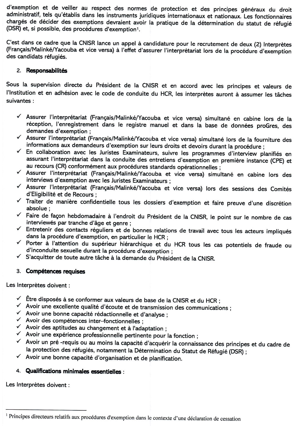Avis de recrutement d'un Interprète (Français/Malinké/Yacouba et vice versa) page 2