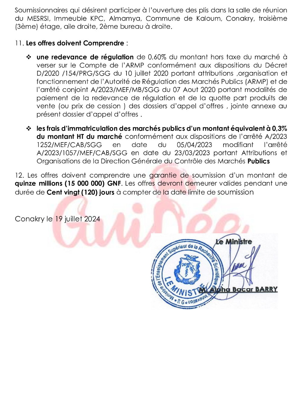 Avis d'appel d'offres pour le marché des fournitures des équipements d’un studio Audio-visuel de ISAMK-D en lot unique pour un délai maximum de trente (30) jours calendaire | Page 3