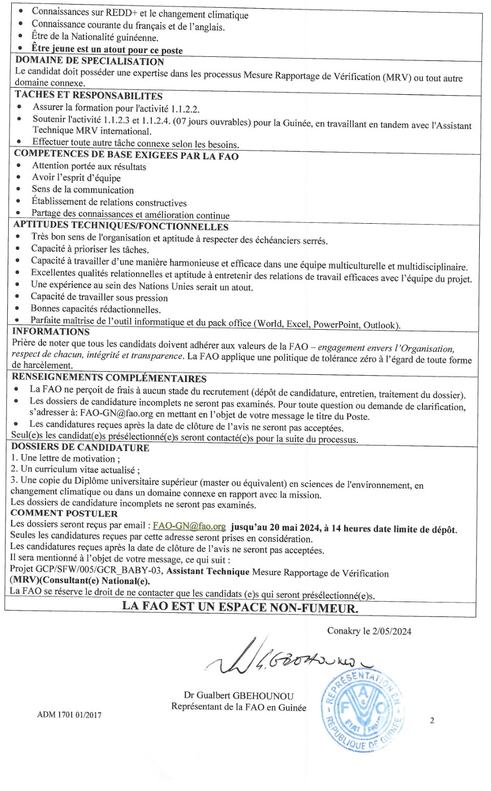 Avis de recrutement d'un Assistant Technique Mesure Rapportage de Vérification (MRV) (Consultant(e) National(e) | Page 2