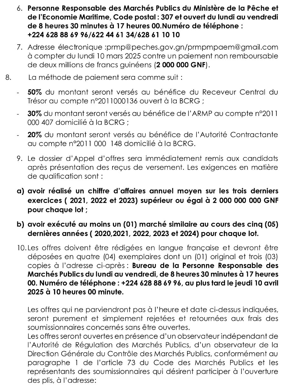 Avis d'appel d'offres pour le Marché relatif à l’acquisition de Fournitures en cinq (5) lots | Page 2