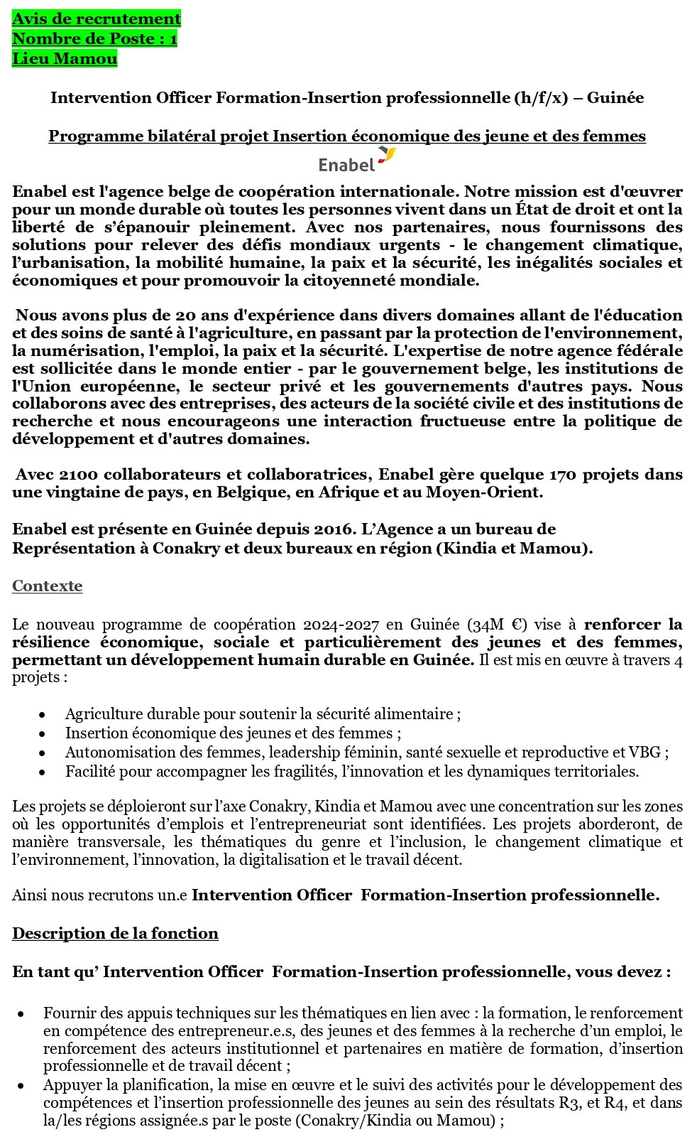 Recrutement d'un Intervention Officer Formation-Insertion professionnelle (h/f/x) – Guinée | Page 1