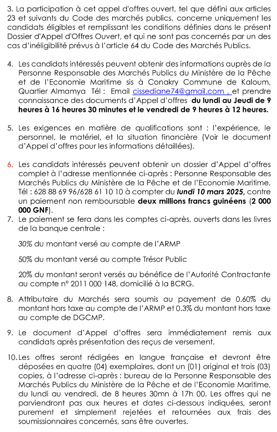 Avis d'appel d'offres pour le Marché de Travaux de rénovation des infrastructures de pêche en huit (8) lots pour un délai d’exécution de quatre (4) mois | Page 2