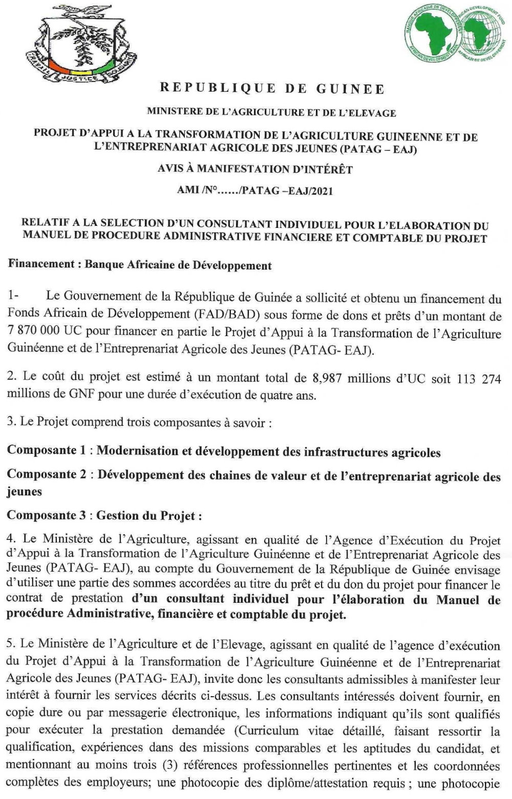 Elaboration du Manuel de Procédure Administrative Financière et Comptable - BAD p1