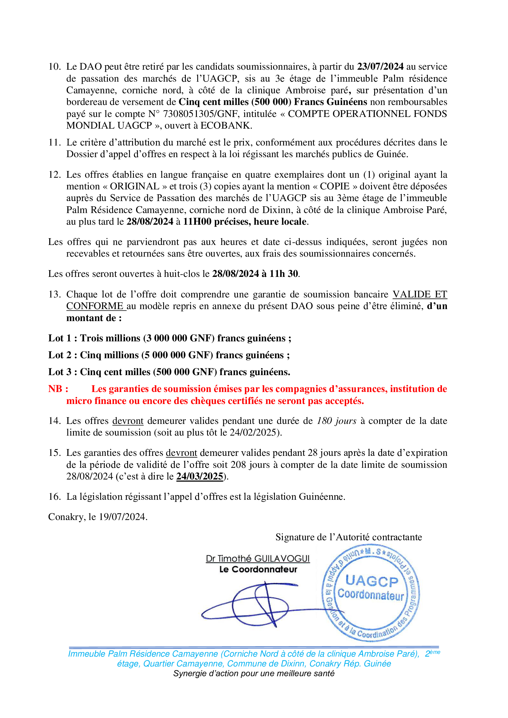 Avis d'appel d'offres ouvert national pour la fourniture des équipements médicaux, matériels de securités, matériels d’hygiène et de protection dans le cadre du renforcement des capacités des structures de santé en GUINEE | Page 2