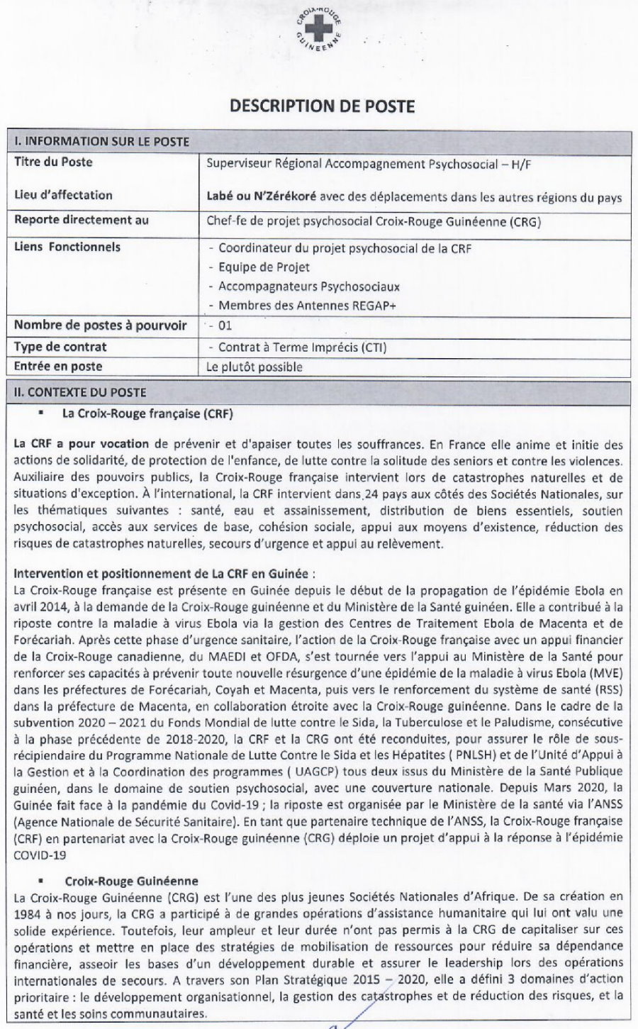Recrutement d'Un Supérviseur Régional Accompagnement Psychosocial Croix Rouge guinéenne p1