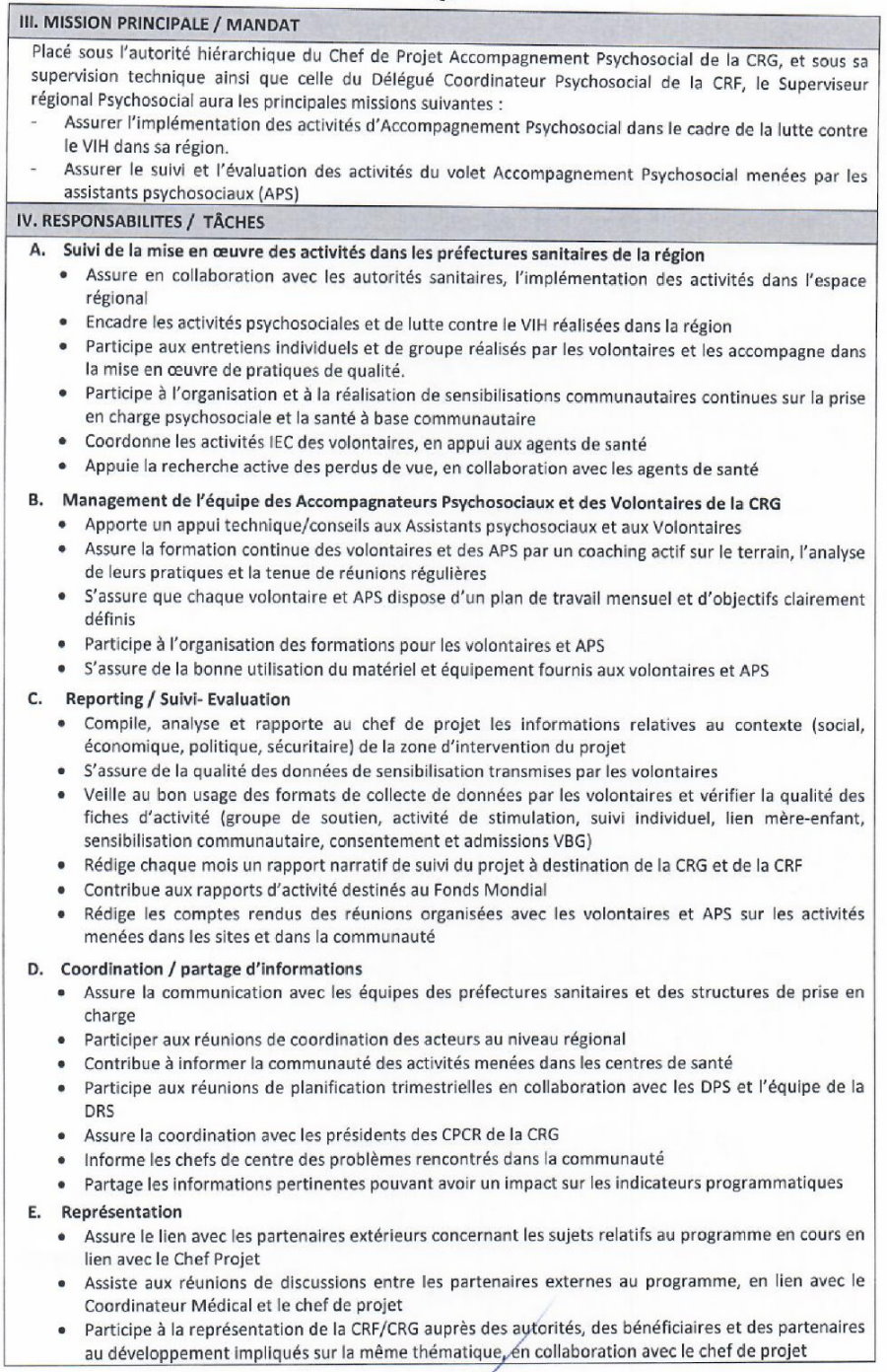 Recrutement d'Un Supérviseur Régional Accompagnement Psychosocial Croix Rouge guinéenne p2