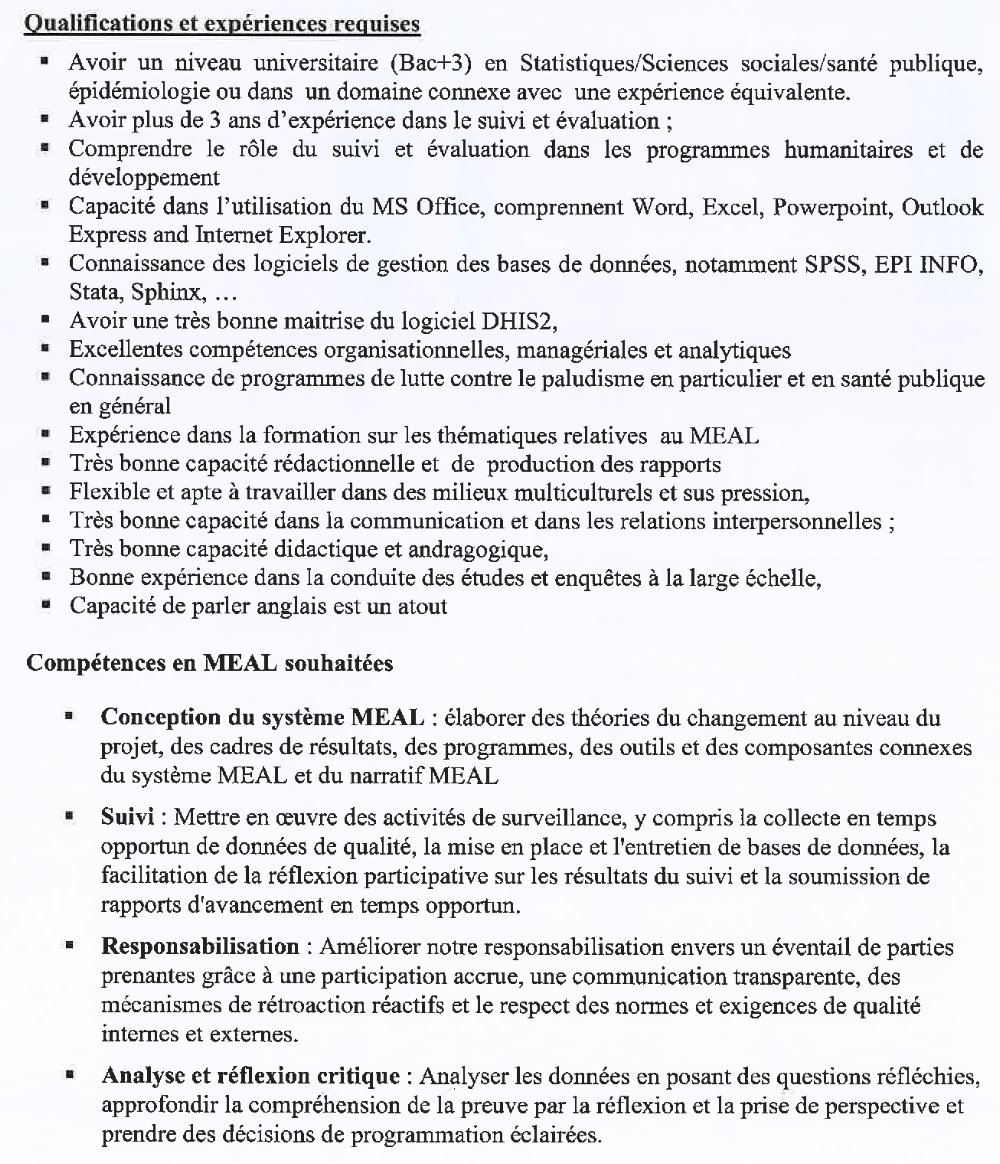 Avis de recrutement d’un(e) chargé(e) Monitoring, Evaluation Accountability and Learning(MEAL) Officer p3