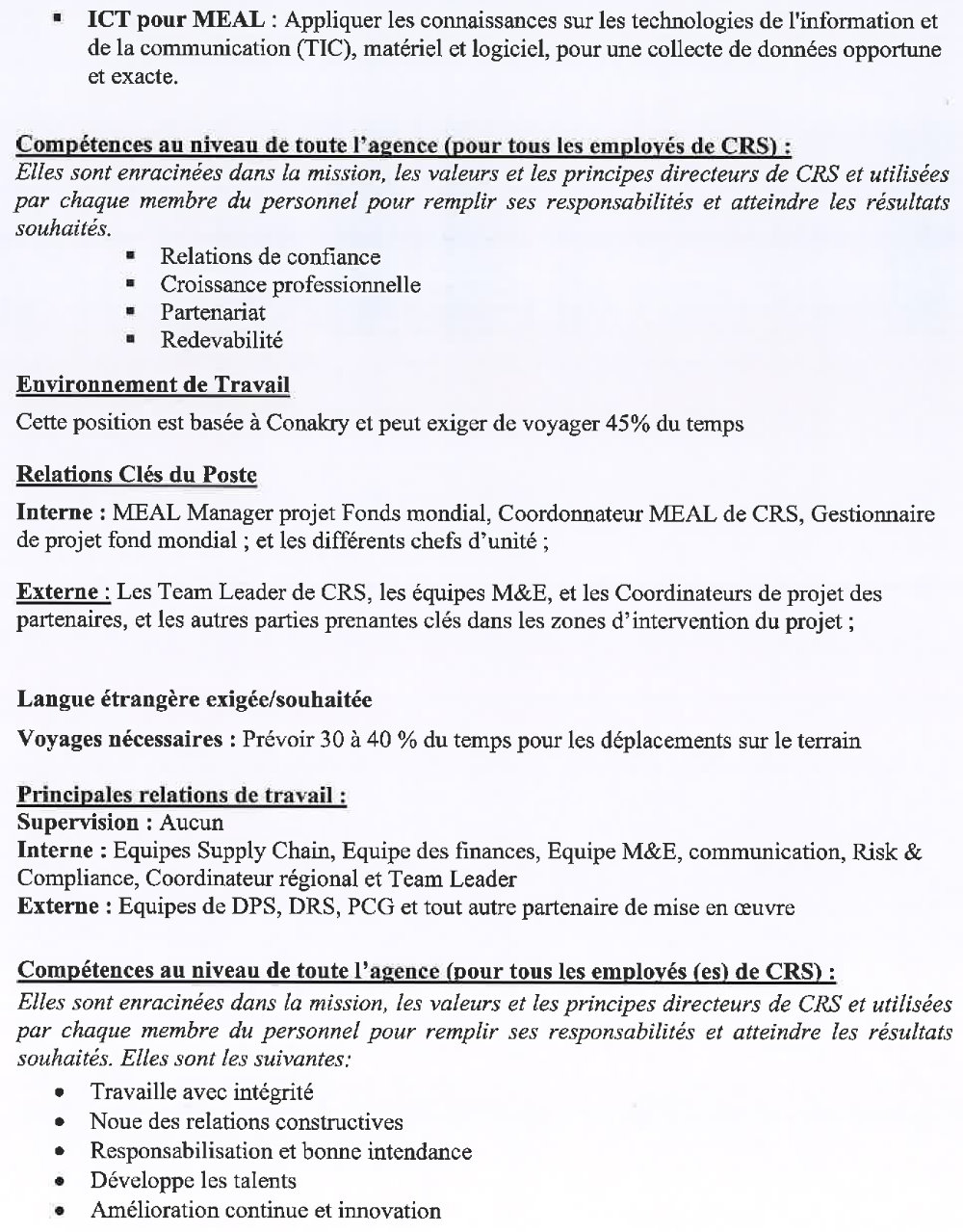 Avis de recrutement d’un(e) chargé(e) Monitoring, Evaluation Accountability and Learning(MEAL) Officer p4