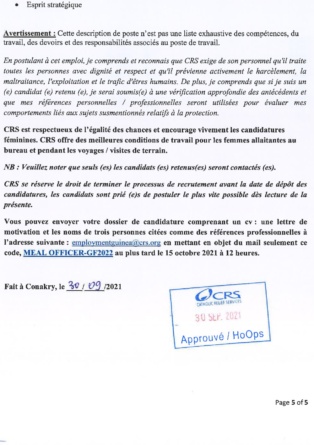 Avis de recrutement d’un(e) chargé(e) Monitoring, Evaluation Accountability and Learning(MEAL) Officer p5