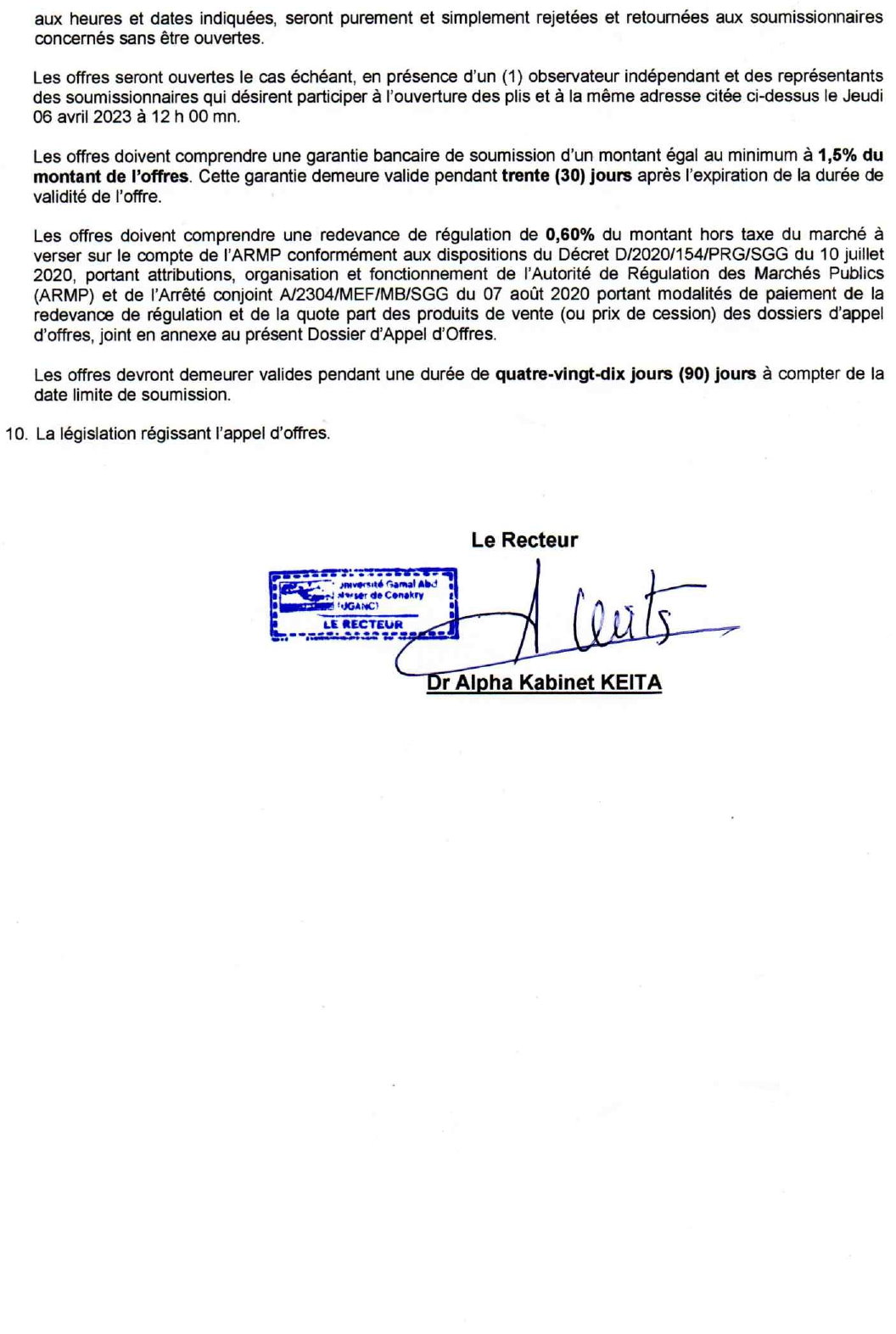 Avis d'appel d'offres pour le marché de Gardiennage, de la Surveillance, de la Sécurité et du maintien d'ordre de l'Université Gamal Abdel Nasser de Conakry | Page 2