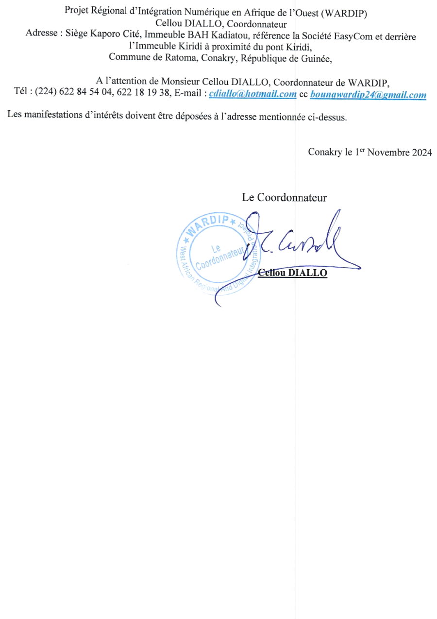 Constitution du registre des fournisseurs et prestataires de services dans le cadre de la réalisation des activités de WARDIP-Guinée | Page 2