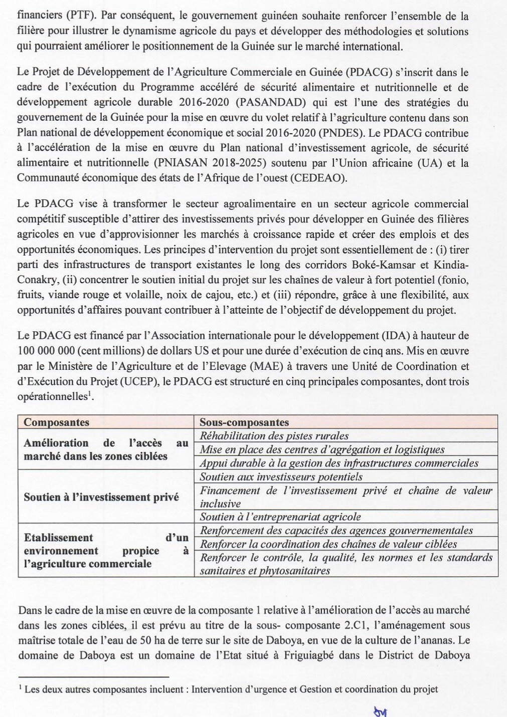 Avis A Manifestation D'intérêt Pour Le Recrutement D’un Bureau D’étude/Cabinet Pour Les Etudes De Faisabilité (Techniques Détaillées Et Elaboration Des Dao) Et Le Suivi-Contrôle De L’exécution Des Travaux D’aménagement De 50 Ha En Vue De L’extension Du Périmètre De Friguiagbe A Daboya (Préfecture De Kindia) Pour La Culture De L’ananas | Page 2