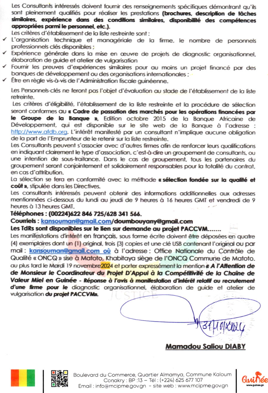 AVIS A MANIFESTATION D'INTERET POUR LE RECRUTEMENT D'une firrne/ONG POUR LE DIAGNOSTIC ORGANISATIONNEL BASORATION DE GUIDE ET ATELIER DE VULGARISATION | Page 2