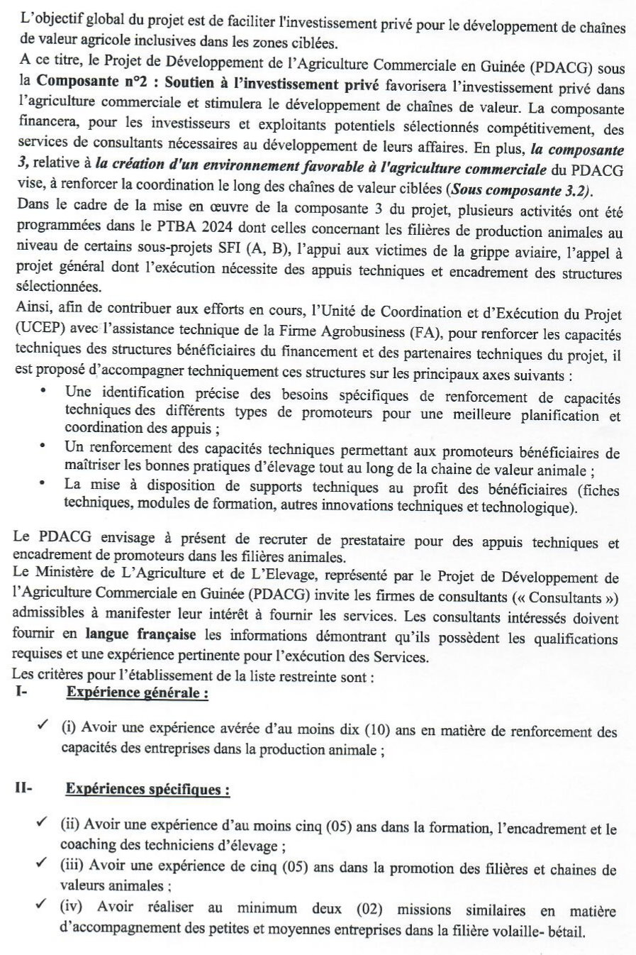 Avis De Recrutement De Prestataire Pour Des Appuis Techniques Et Encadrement De Promoteurs Dans Les Filières Animales | Page 2