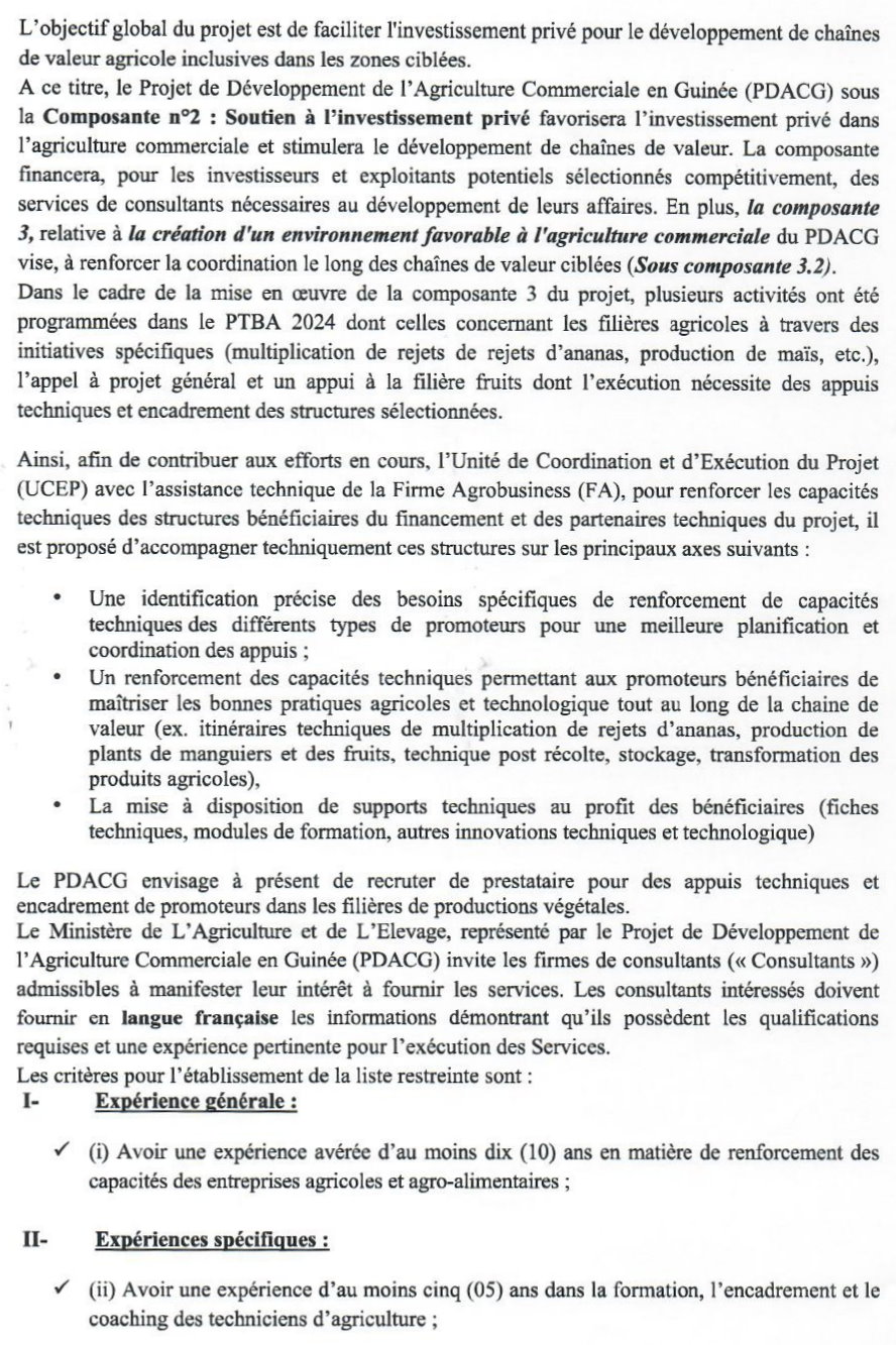 Avis De Recrutement De Prestataires Pour Des Appuis Techniques Et Encadrement De Promoteurs Dans Les Filières De Productions Végétales | Page 2