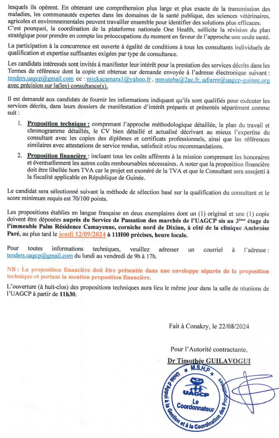 Avis D’appel A Manifestation D’intérêt Pour Le recrutement D’un Consultant National Pour La Révision Du Plan Stratégique De La Plateforme One Health | Page 2