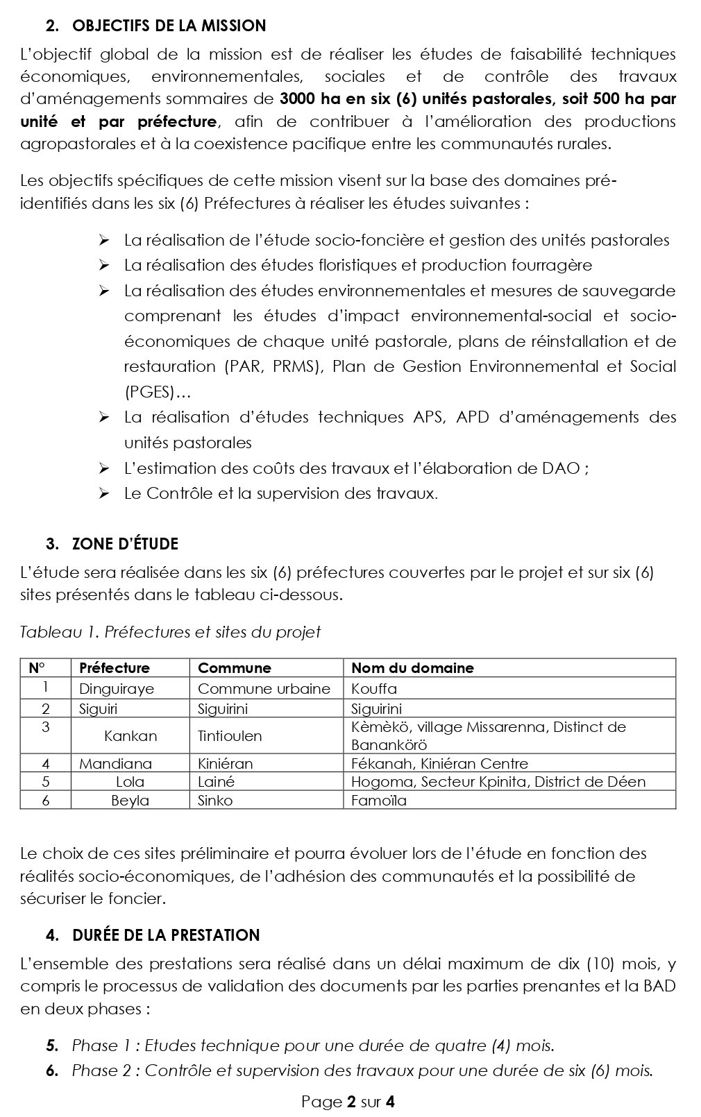 AVIS A MANIFESTATION D’INTERETS RELATIF À LA SÉLECTION D’UN CABINET POUR LA REALISATION DES ETUDES ET CONTROLE DES TRAVAUX D’AMENAGEMENTS DE 3 000 HA D'UNITES PASTORALES ET INFRASTRUCTURES CONNEXES (FORAGES, POINTS D'EAU, COULOIRS DE VACCINATION) | page 2