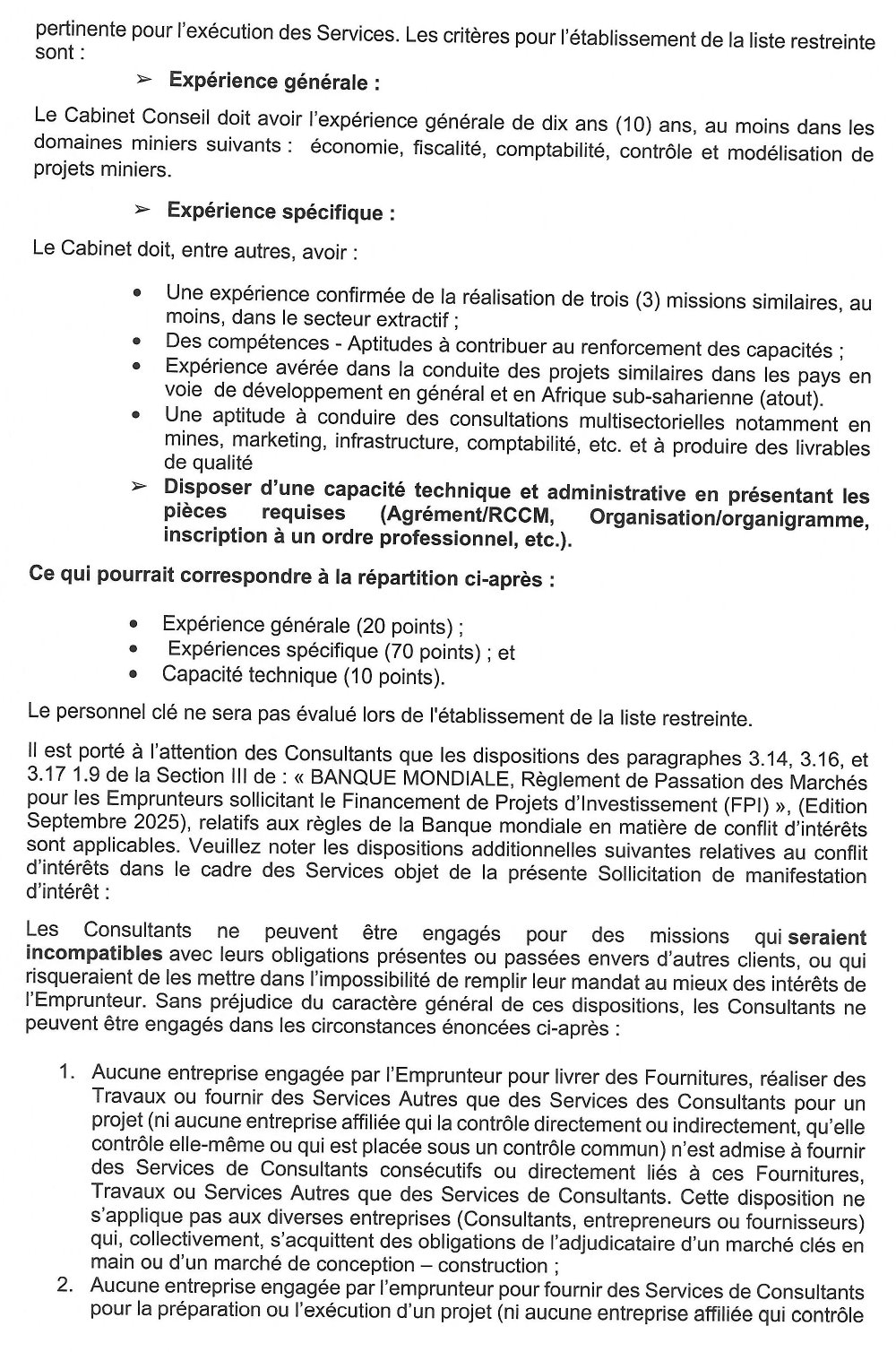 SOLLICITATION DE MANIFESTATION D’INTERET EVALUATION ET L’OPTIMISATION DE LA GESTION DU PORTEFEUILLE MINIER DE LA SOGUIPAMI | Page 2