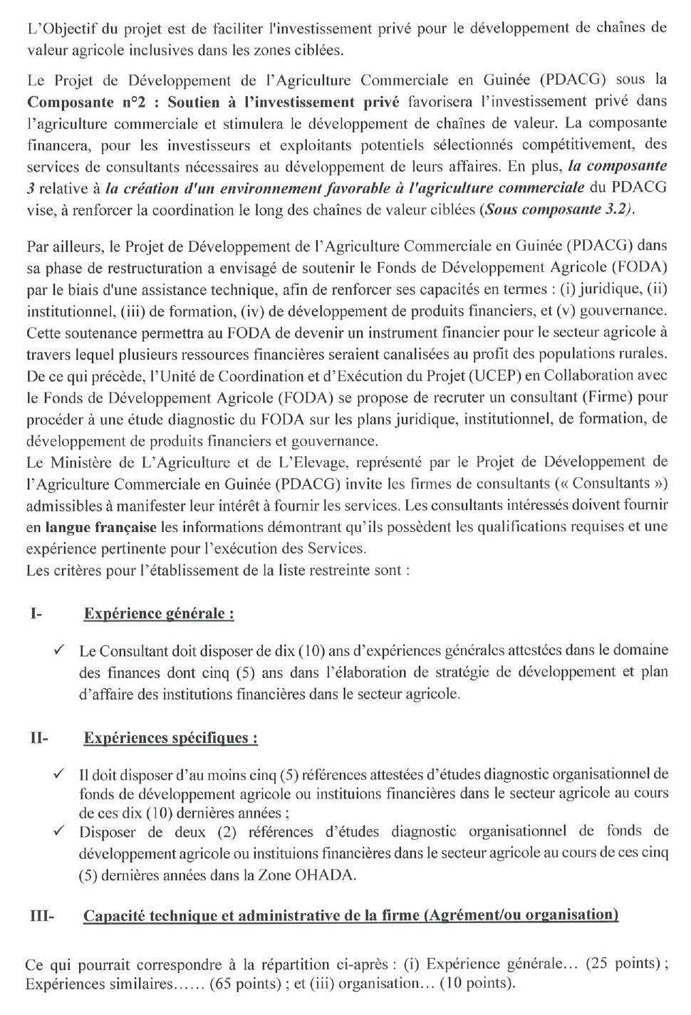 Avis De Recrutement D’un Consultant (Firme) Pour Realiser Le Diagnostic Organisationnel Du Fonds De Developpement Agricole (Foda) | Page 2