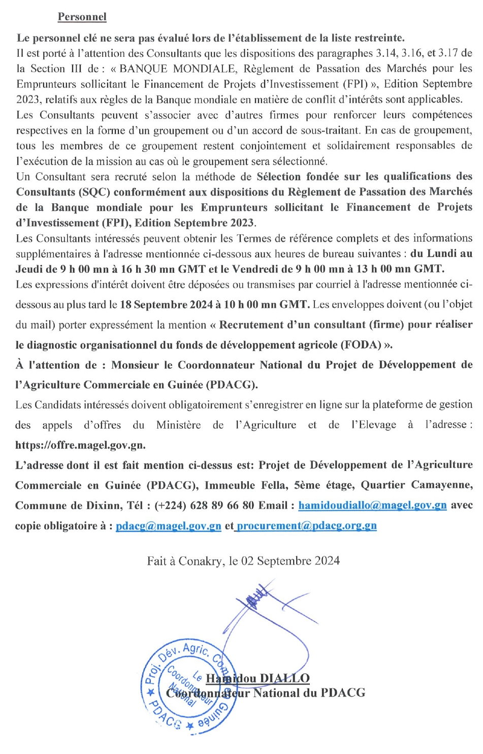 Avis De Recrutement D’un Consultant (Firme) Pour Realiser Le Diagnostic Organisationnel Du Fonds De Developpement Agricole (Foda) | Page 3