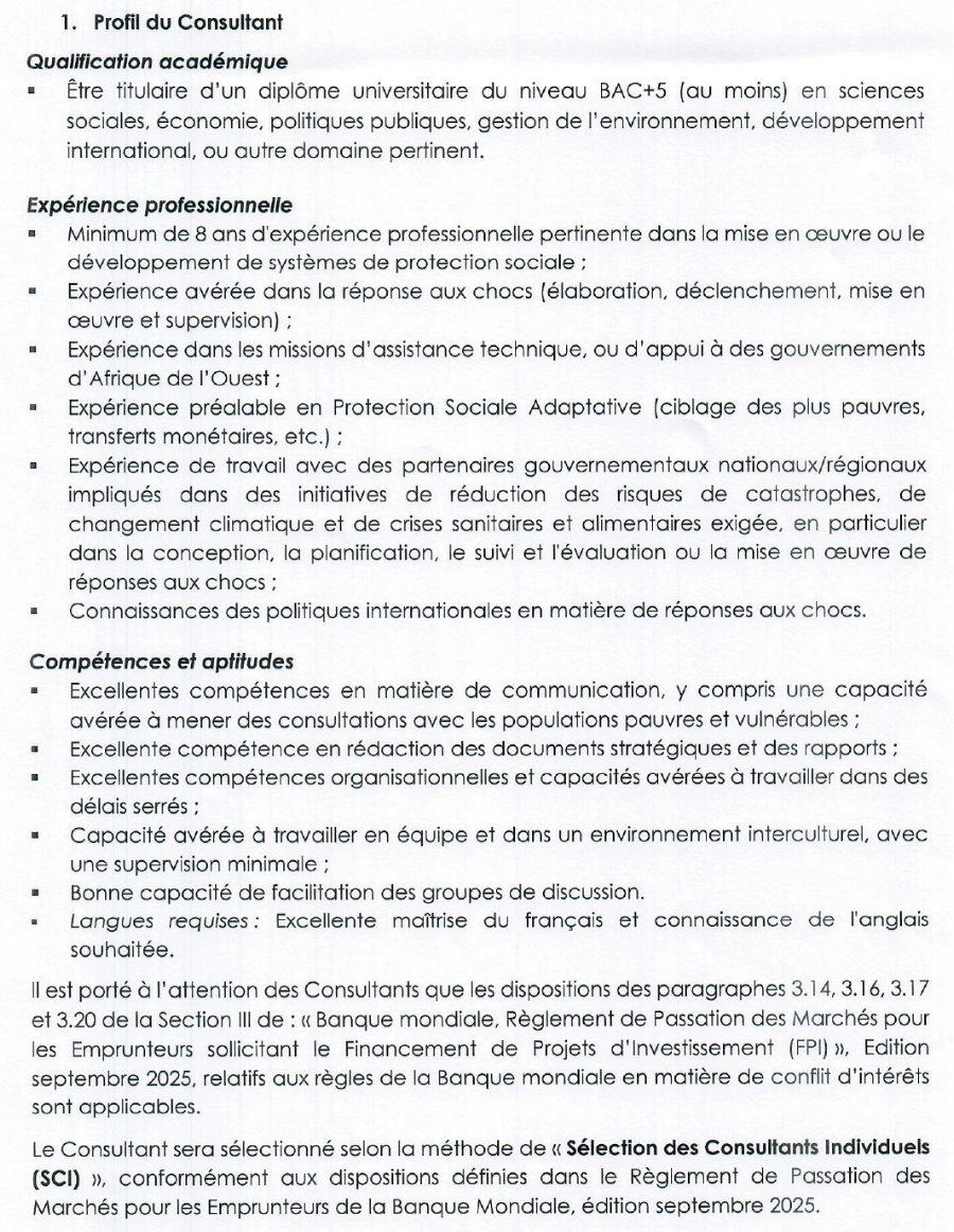 Avis à manifestation d'intérêt pour le Recrutement d’un consultant Individuel pour l’assistance technique pour élaboration d’un Manuel de Réponses aux chocs | Page 2
