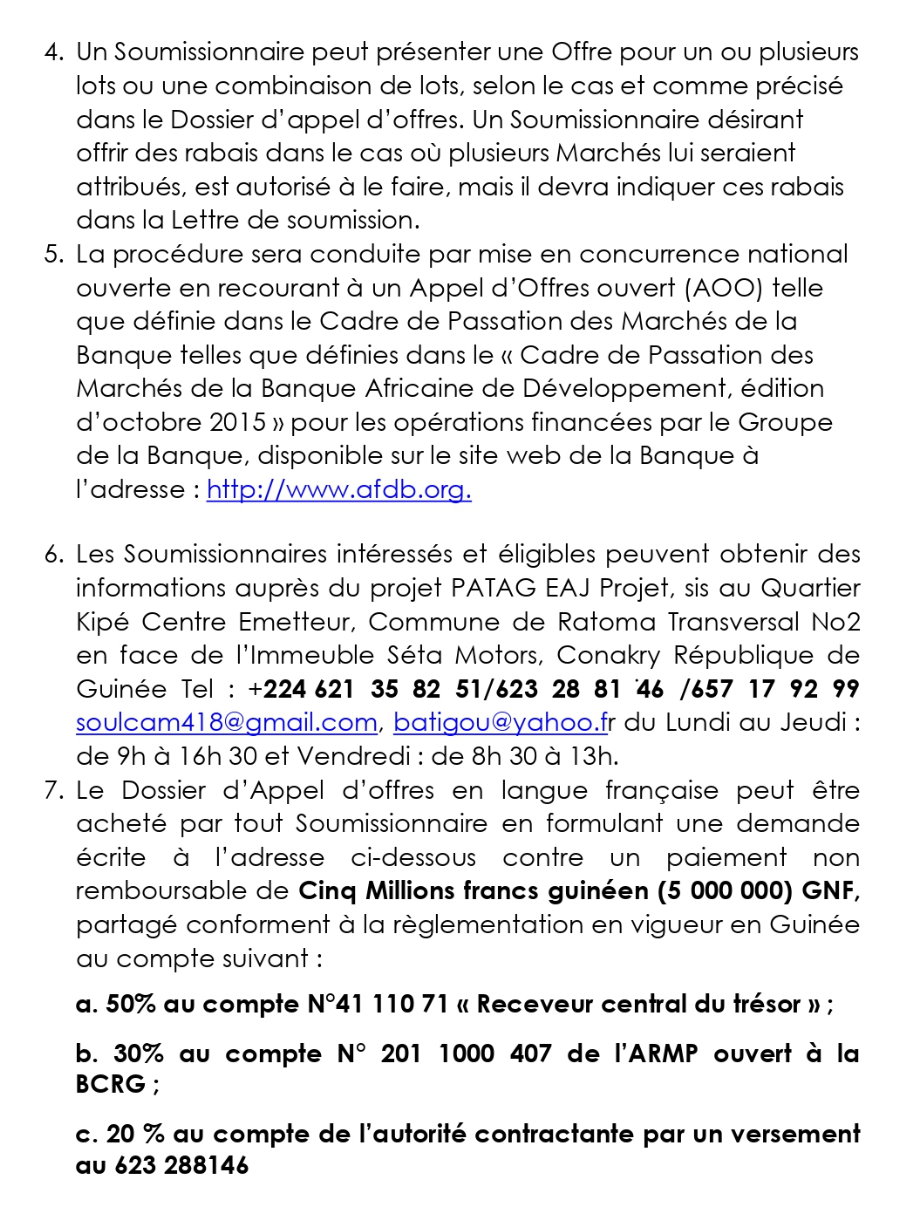 Avis d'appel d'offres pour des Travaux d’aménagement de 178 ha des domaines agricoles dans les Préfectures de Boké et de Boffa | Page 3
