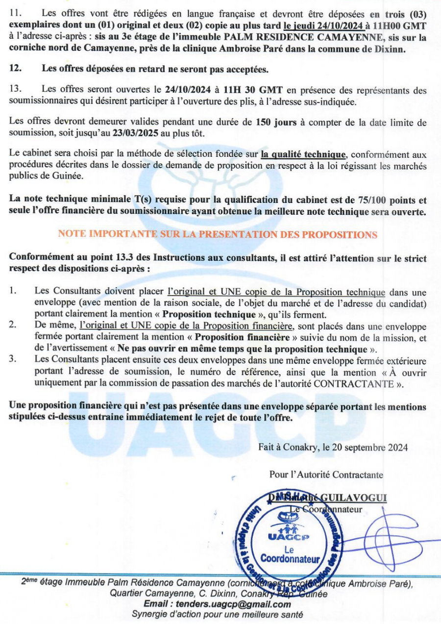 Avis D’appel D’offres Pour La Sélection D’un Consultant Firme Pour La Réalisations Etudes Architecturales Et Techniques Des Travaux De Construction Du Siege Du PEV Et De L’UAGCP A Conakry | Page 2