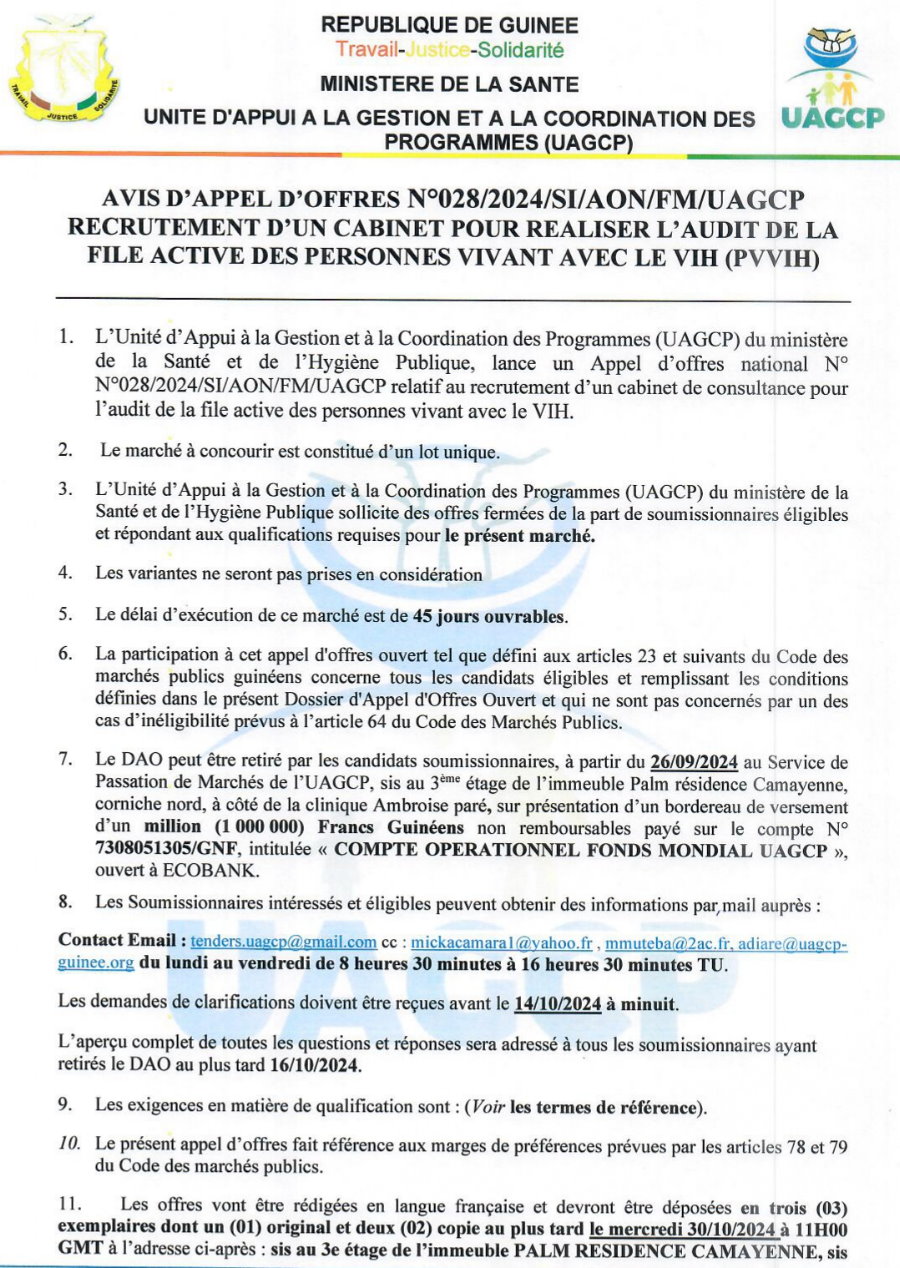 sélection d’un prestataire en vue de la fourniture de la connexion internet pour le PNLSH et L’UAGCP (2 lots) | Page 1