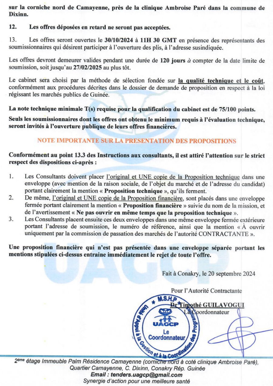 sélection d’un prestataire en vue de la fourniture de la connexion internet pour le PNLSH et L’UAGCP (2 lots) | Page 2