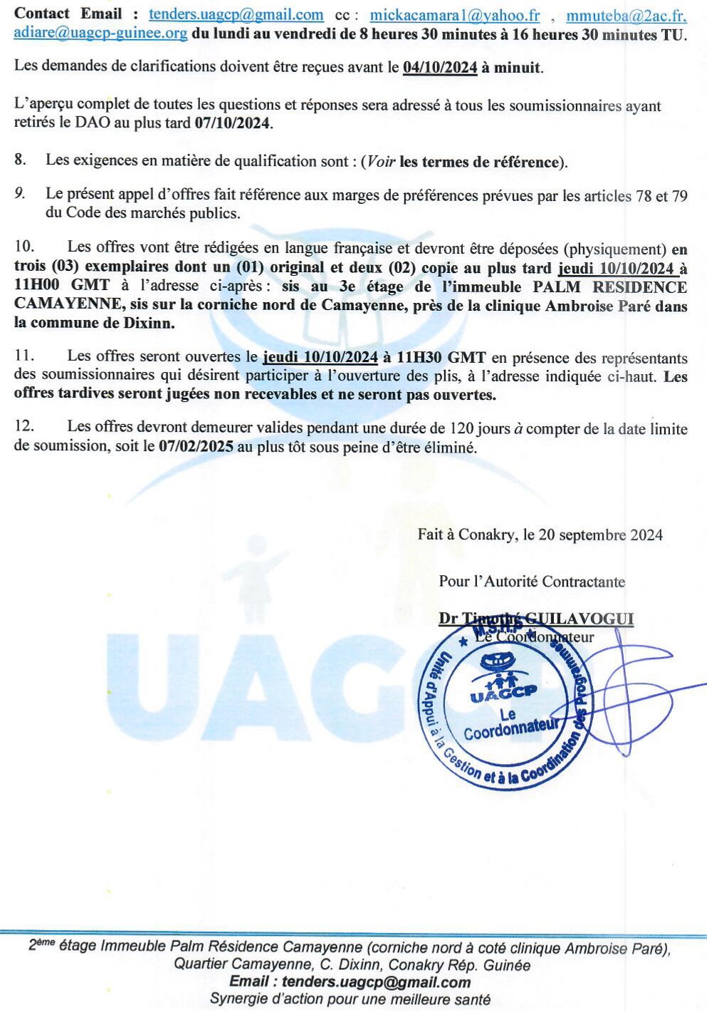 Avis D’appel D’offres Pour La Sélection D’un Prestataire En Vue De La Fourniture De La Connexion Internet Pour Le PNLSH Et L’UAGCP (2 LOTS) | Page 2