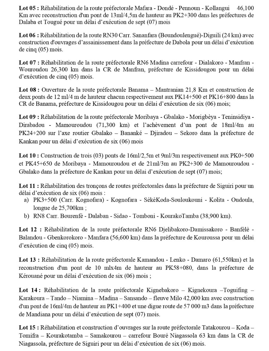 marchés de travaux de réhabilitation, de construction et  de reconstruction des ouvrages sur les routes préfectorales dans les sept (07) régions  administratives (Boké, Mamou, Kindia, Kankan, Faranah, Labé et N’Zérékoré)  | Page 2