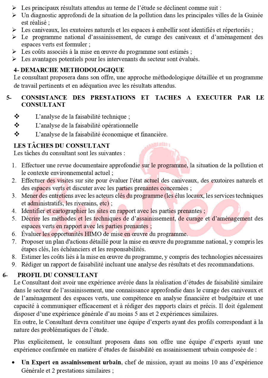 Relance de l'avis d'appel public à manifestation d'intérêt pour le recrutement d’un Consultant National pour réaliser L’étude de Formulation du Projet d’Assainissement, | Page 2