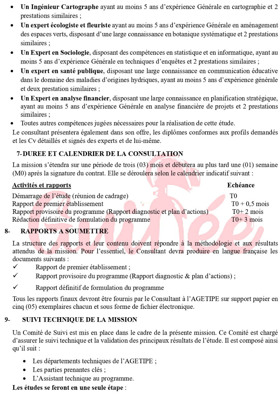 Relance de l'avis d'appel public à manifestation d'intérêt pour le recrutement d’un Consultant National pour réaliser L’étude de Formulation du Projet d’Assainissement, | Page 3