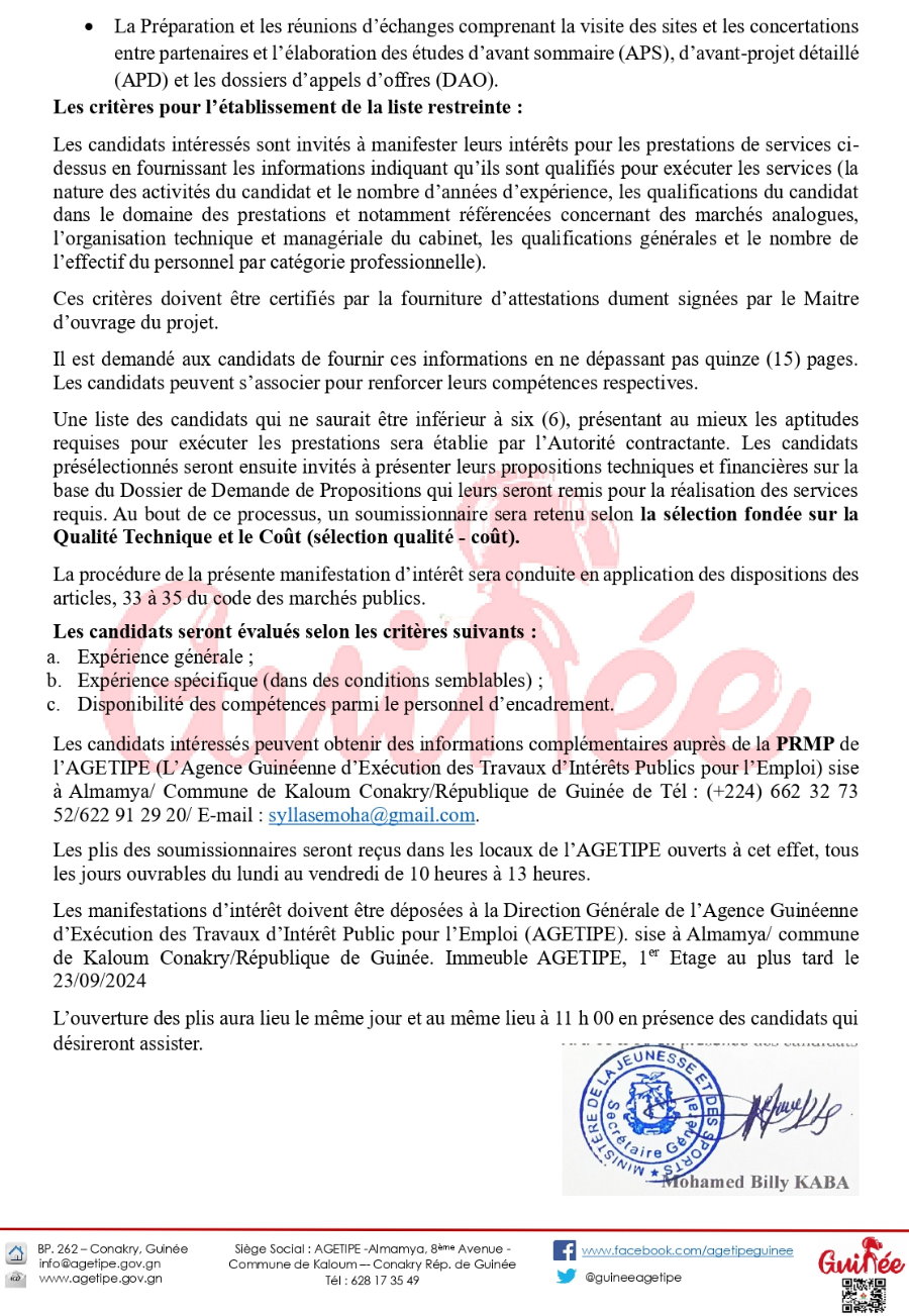 Relance de l'avis d'appel public à manifestation d'intérêt pour le recrutement d’un Consultant National pour réaliser L’étude de Formulation du Projet d’Assainissement, | Page 4