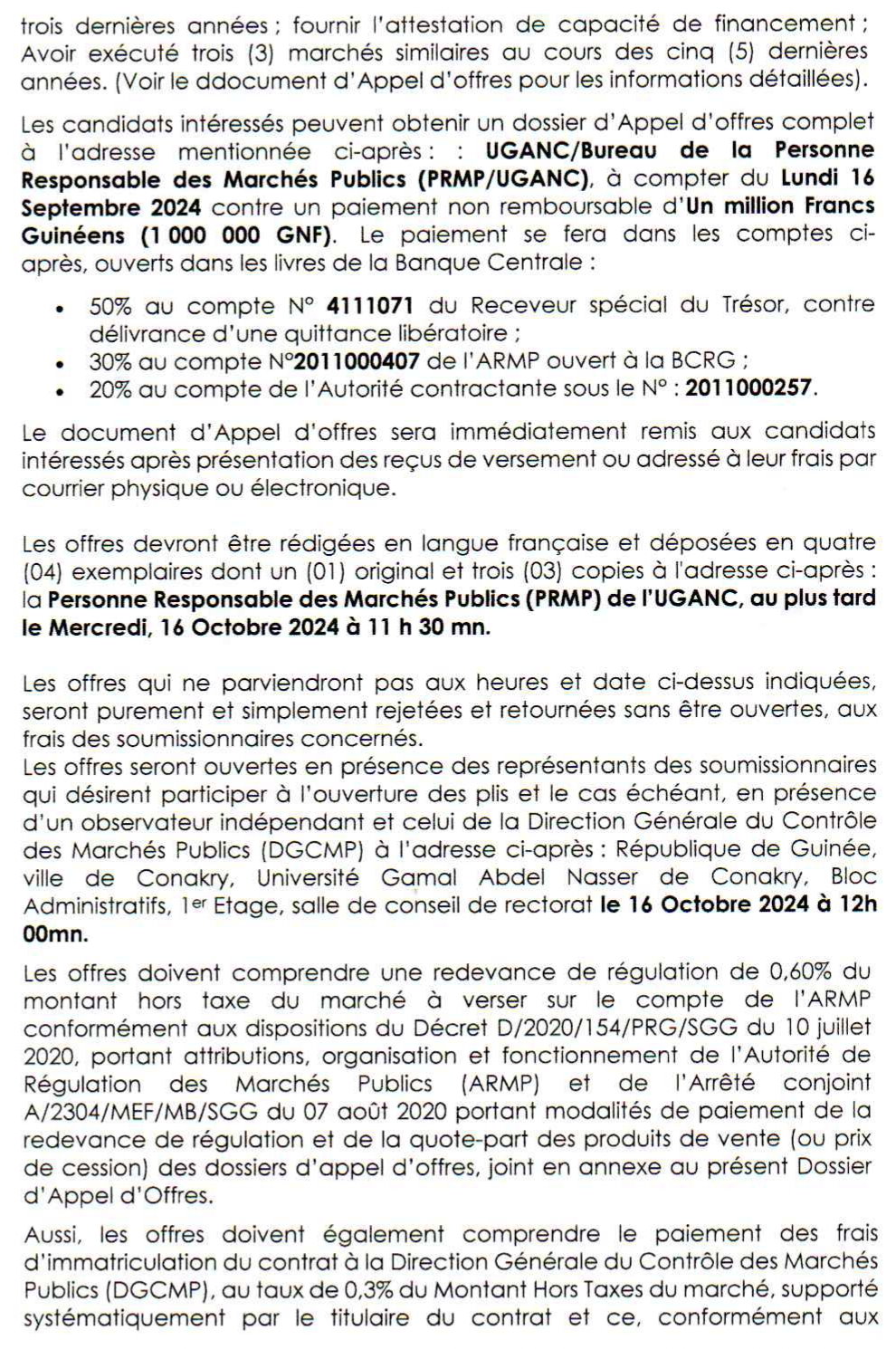 Avis d'appels d'offres pour le Marché d'acquisition de travaux de rénovation, d'entretien de bâtiments pédagogiques, de fourniture de mobiliers de bureau, d'équipements informatiques et pédagogiques, de réalisation de prestations de maintenance électrique, informatique, de climatiseurs et d'entretien de locaux | Page 2