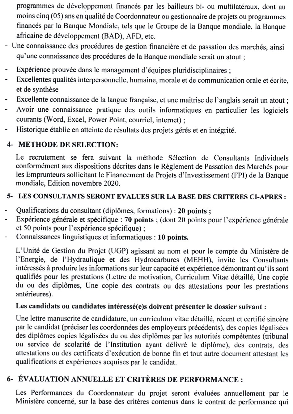 AVIS A MANIFESTATION D’INTERET POUR LE RECRUTEMENT D’UN COORDONNATEUR POUR LEPROJET URBAIN EAU DE GUINEE (PUEG) | Page 3