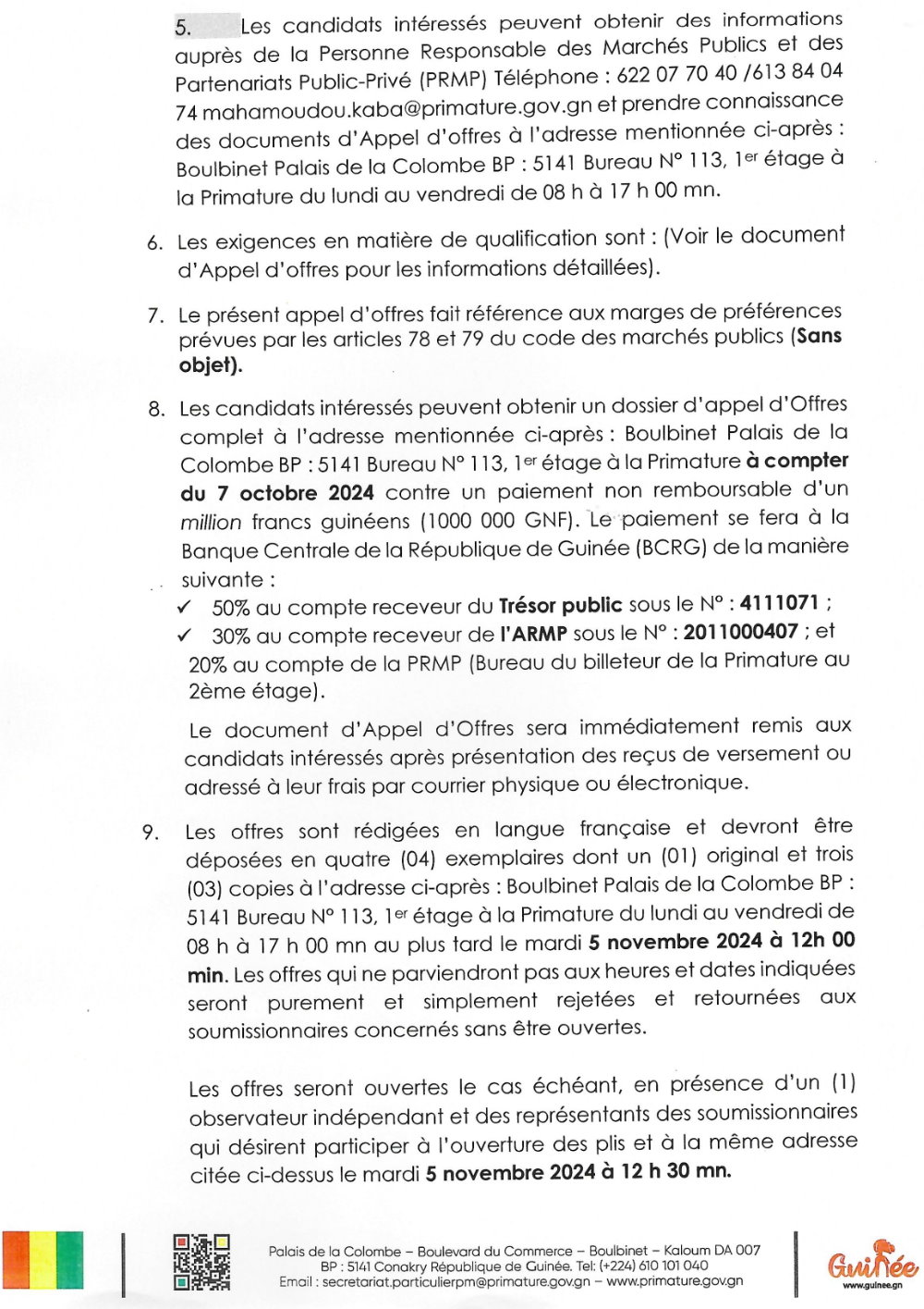 Avis d'appel d'offres ouvert national pour le marche d'acquisition de materiels et Mobiliers de Bureau, de Materiels informatiques et de Materiels Technique en faveur de la Primature | Page 2