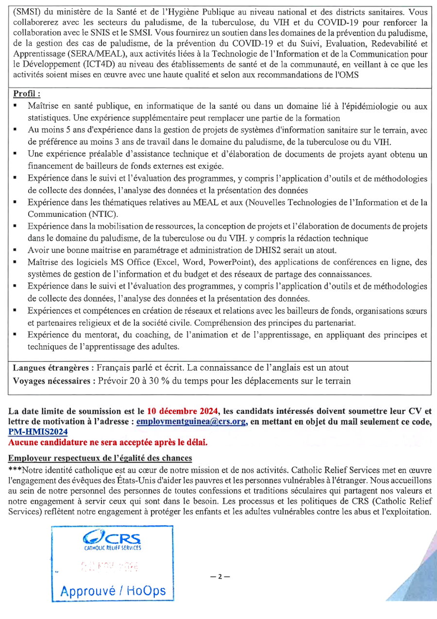 Recrutement de Gestionnaire de Programme pour CRS Guinée | Page 2