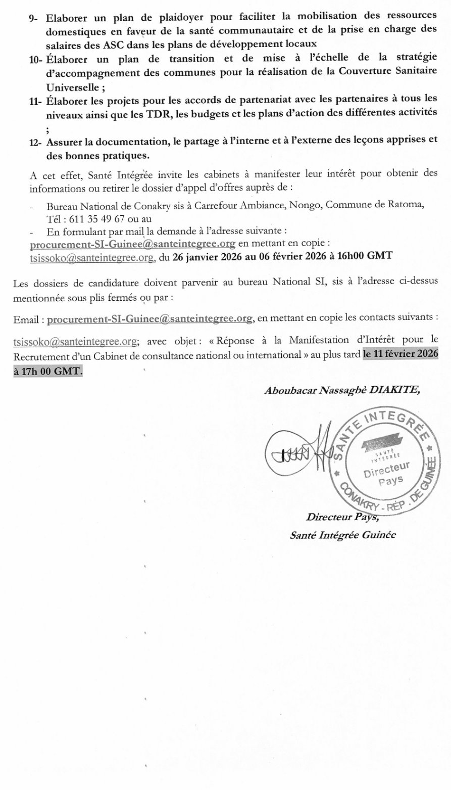 Pour le recrutement d'un Consultant Expert en décentralisation et Financement de la Santé | Page 2
