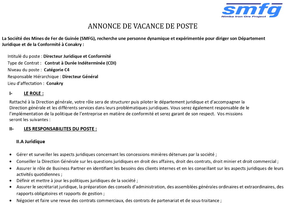 Avis De Recrutement D'un Directeur Juridique et Conformité | Page 1