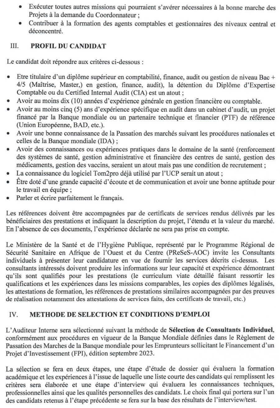 Appel a candidature pour le recrutement d’un auditeur interne | Page 2
