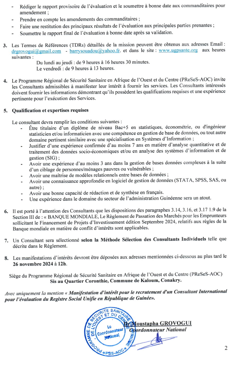 Recrutement D’un Consultant International Pour L’évaluation Du Registre Social Unifie En République De Guinée | Page 2